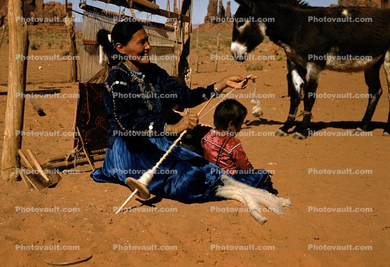 Navajo Weaver, Rug, Women, Loom, Donkey