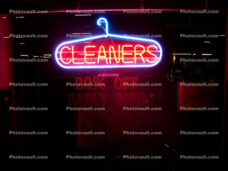 Cleaners, Coat Hanger, Neon Light, store