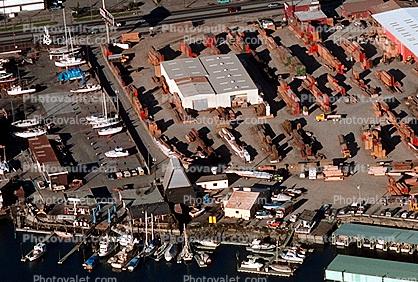 Stacks of Lumber, Docks, Harbor, Port, buildings, Richmond, California