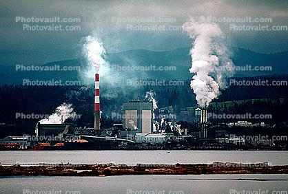 Log Rafts, Pulp Mill, smoke, air pollution, Port Angeles