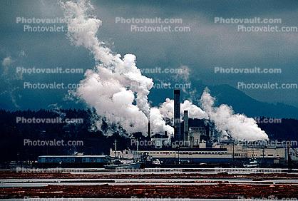 Log Rafts, Pulp Mill, smoke, air pollution, Port Angeles