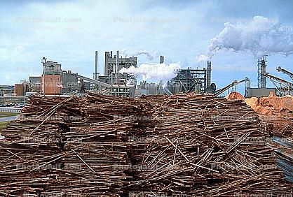 crane, Smoke, Air Pollution, soot, Pulp Mill, sawdust mounds, building