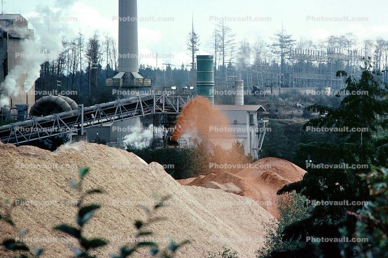 sawdust mounds, Smokey Lumber Mill, smoke, air pollution, soot, buildings