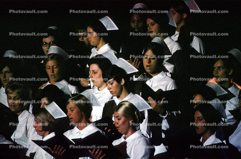 Graduation, Nurse, Women, chorus, singing, 1960s