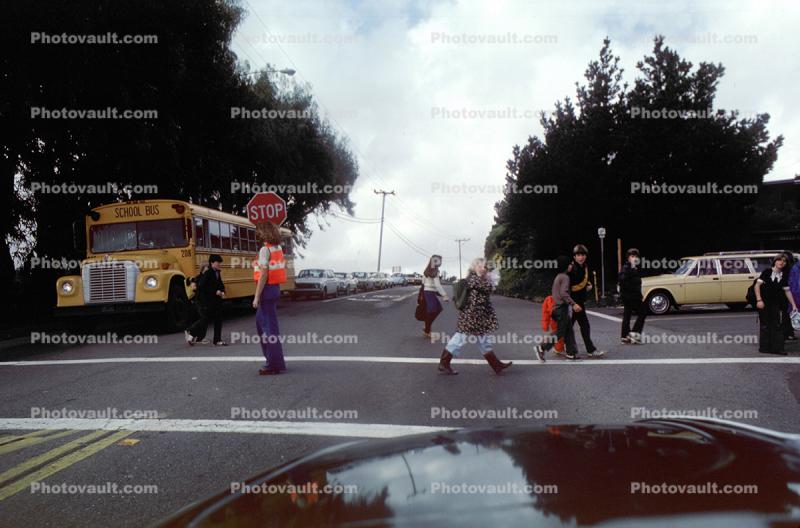 Stop Sign, Children Crossing Street, monitor, guard, 1978, 1970s