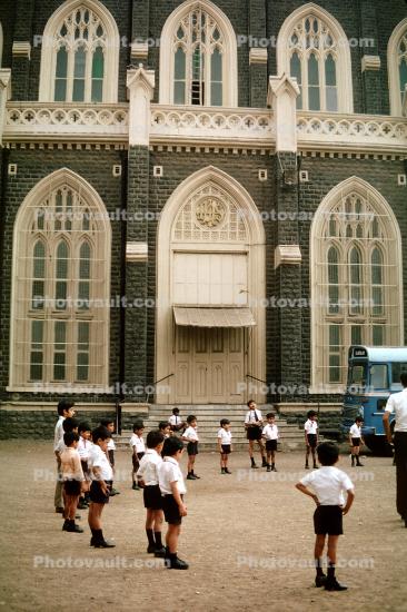 Schoolboys, boys, schoolyard, Mumbai, India, 1984, 1980s
