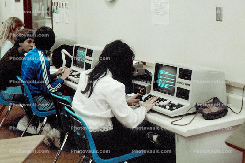 Girl, Apple Computer, Printer, Floppy Drive, Monitor