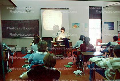 Students, Teacher, Classroom, Overhead Projector, High School