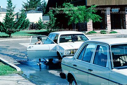 Dropping Children off for School, Cars, vehicles, June 1984, 1980s