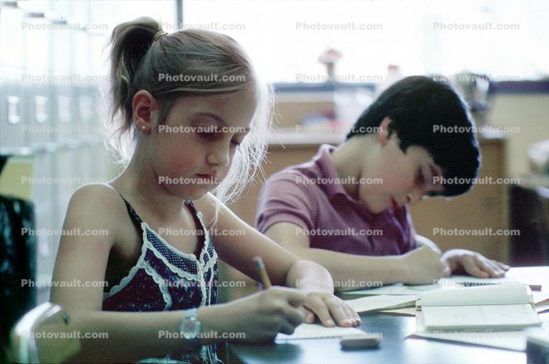classroom, student, Girl, studying, writing