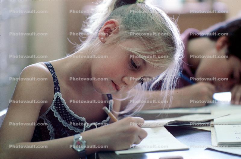 classroom, student, Girl, writing, thinking, learning