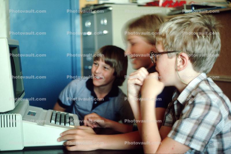 Boys at Apple IIC Computer, June 1984