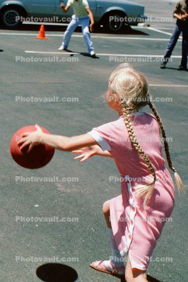 Kickball, girl, pigtails