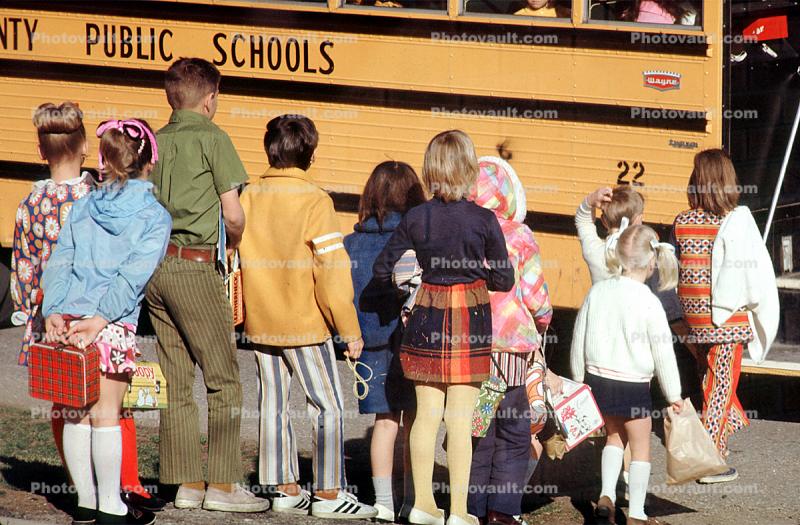 kids waiting in line, Lunch Box, pants, stockings, dress, socks, jacket, belt