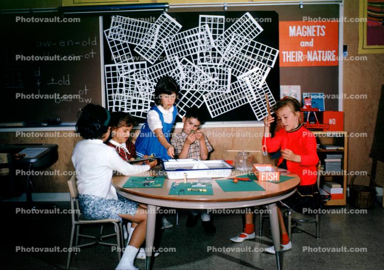 Girls, Boys, desk, Classroom, 1960s