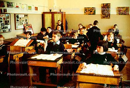 Classroom, Teacher teaching in Classroom, Moscow, 1971, 1970s