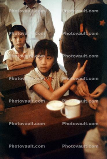 Raised Hand in Classroom, Classroom, Schoolroom, China, 1973, 1970s