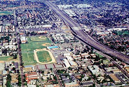 baseball field, running track, Orange County, California