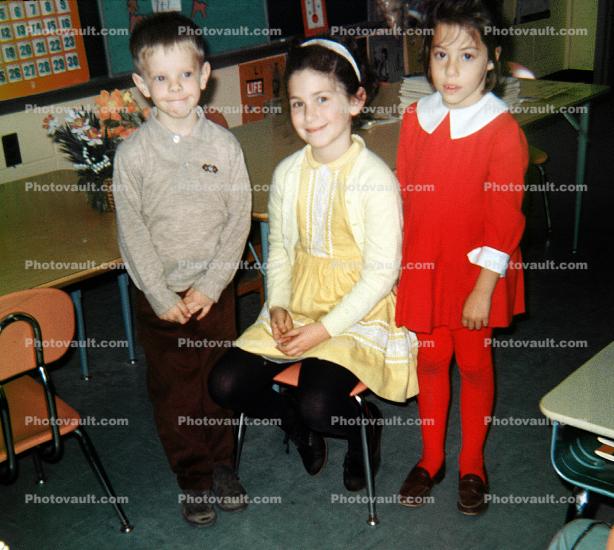Male, Boy, Girls, Dress, Female, Classroom, Schoolroom, 1960s