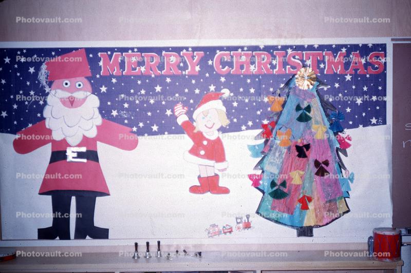 Christmas Decorations, Santa Claus, Tree, Classroom, 1960s