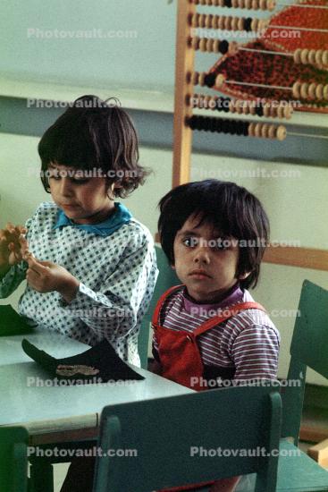Girls, Boys, Uniform, dress, pants, Preschool, 1974, 1970s