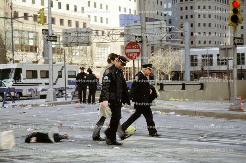 Policeman, debris, 1993 World Trade Center bombing, February 26, 1993
