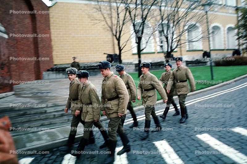 Soldiers, men, jackets, walking