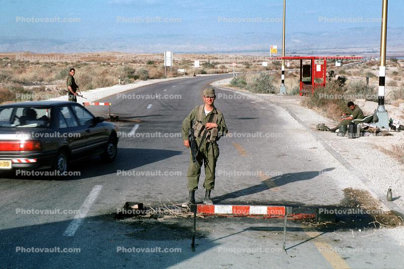 Checkpoint, Highway-90 along the Israel Jordan border in the West Bank, IDF, Israeli Defense Force, soldiers