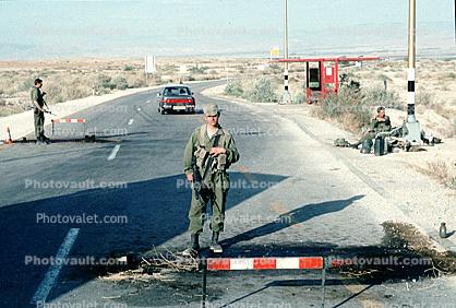 Highway-90 along the Israel Jordan border in the West Bank, Checkpoint, IDF, Israeli Defense Force, soldier