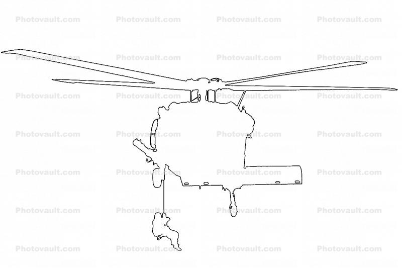 Sikorsky SH-60 Blackhawk outline, line drawing, shape