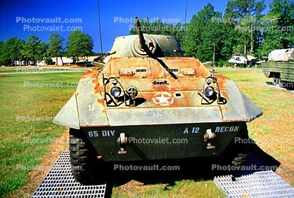 A12 Recon, Tank, Mobile Gun, ww II, world war two, wheeled vehicle, Camp Shelby, Mississippi, head-on
