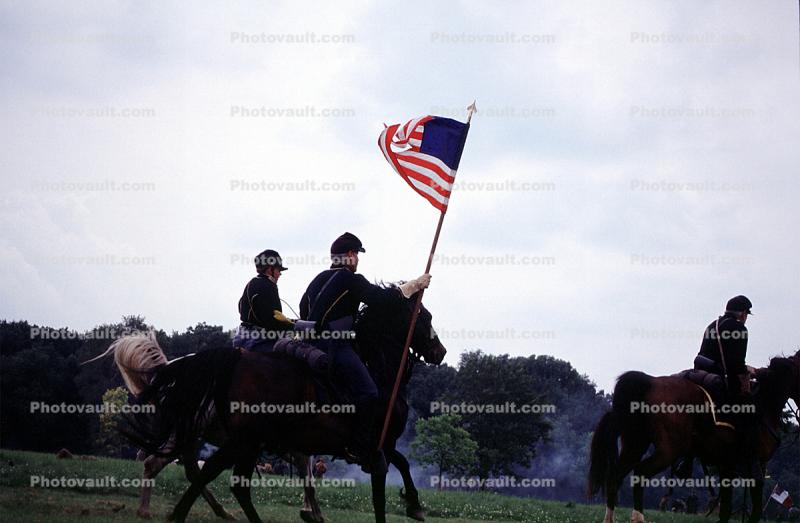Flag, Horses, soldiers, infantry, battle, Civil War