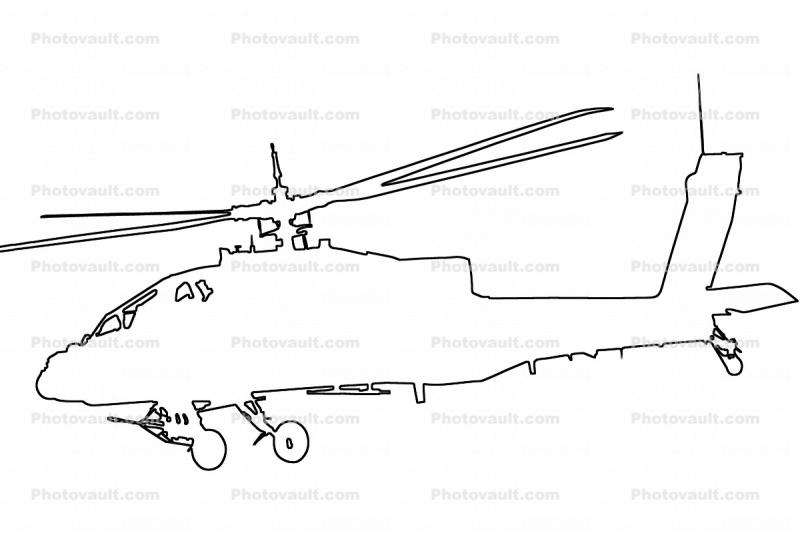 AH-64 Apache outline, line drawing, shape