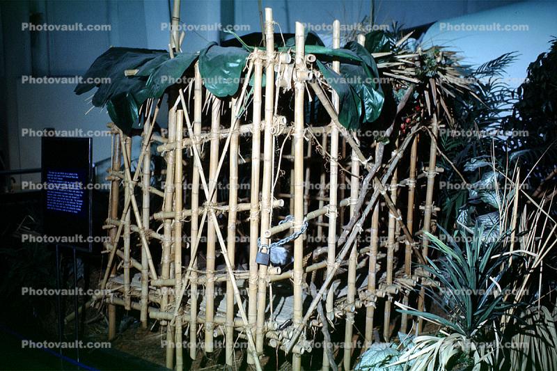 Prisoner Cage to Hold American Pilots shot down over North Vietnam, bamboo prison, POW, Vietnam War