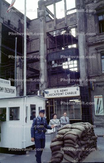 Checkpoint Charlie, Sandbags, Guard House, Berlin, Germany