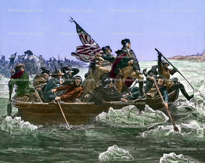 George Washington Crossing the Delaware, Ice Floes, Flag, Declaration of Independence, American Revolution, History, Historical Figures, Revolutionary War, War of Independence