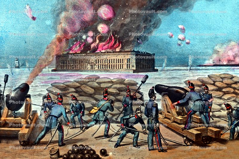 Attack on Fort Sumter, Cannons, Weapons, Sandbags, Smoke Rings, 1861