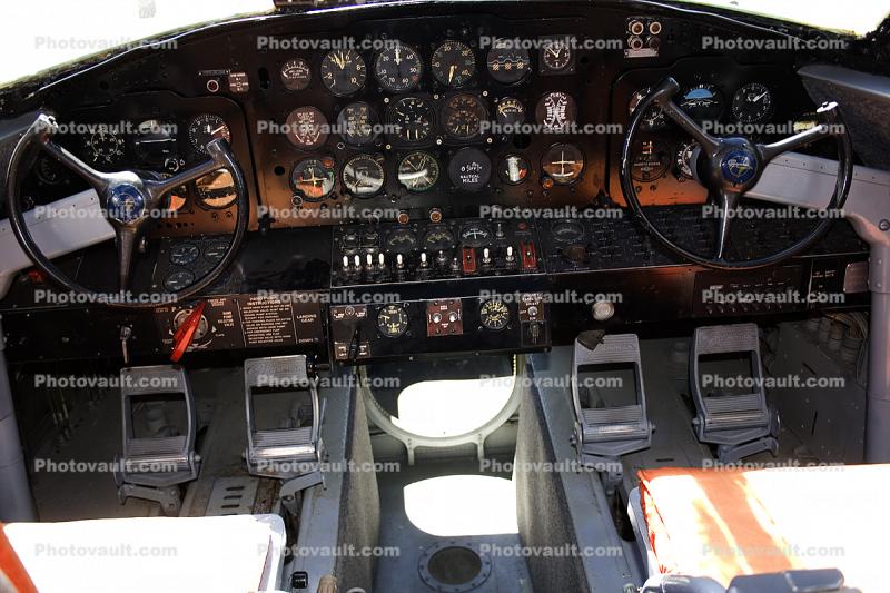 Cockpit of a Grumman U-16, US Coast Guard, steering wheels, pedals