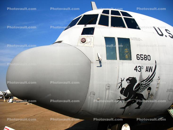 6580, 43d Air Wing AW, Lockheed C-130E Hercules, Nose Art, noseart, Griffon, USAF