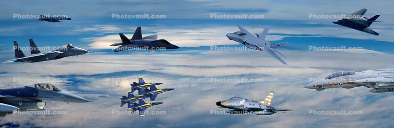 Many Jet Fighters, United States Air Force, USAF, Panorama