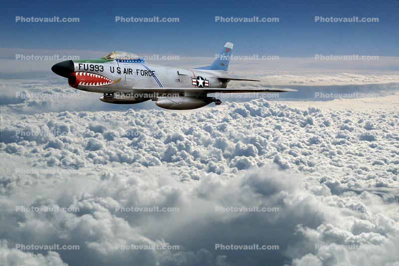 F-86 Sabre Dog, sabredog, high flight, clouds, milestone of flight