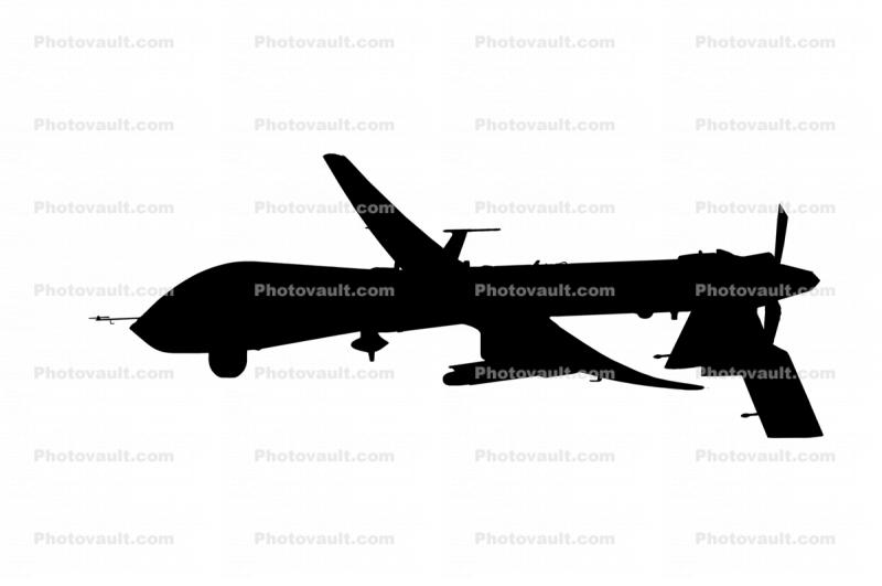 MQ-1 Predator silhouette, AGM-114 Hellfire missiles, UAV, Unmanned Aerial Vehicle, drone