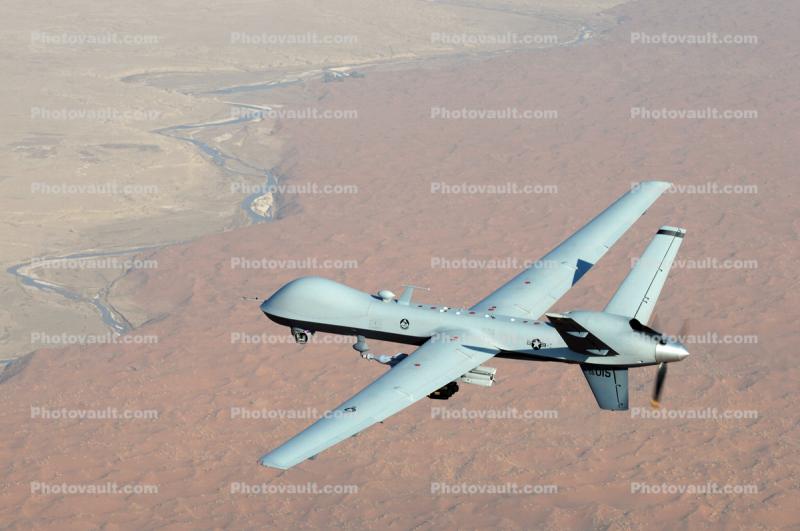MQ-9 Reaper, unmanned aerial vehicle, flies a combat mission over southern Afghanistan, UAV