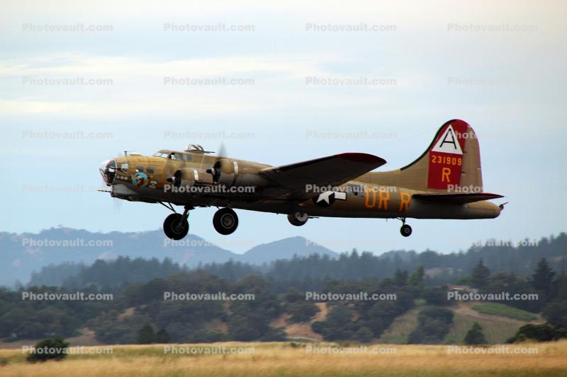 B-17G taking-off, airborne, tailwheel, 42-31909