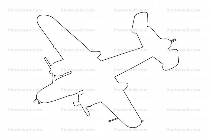 North American B-25J Mitchell outline, line drawing, shape