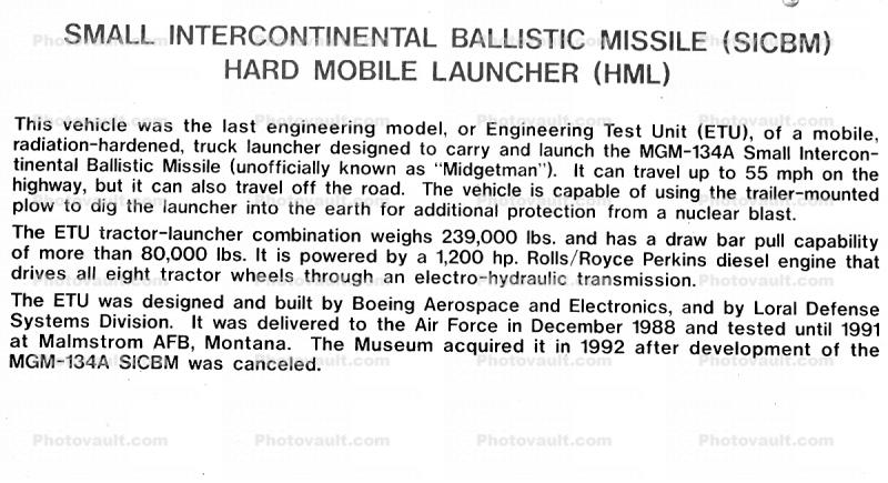 Small Intercontinental Ballistic Missile, SICBM, Hard Mobile Launcher, HML, Nuclear hardened Missile Launcher, Wright-Patterson Air Force Base, Fairborn, Ohio