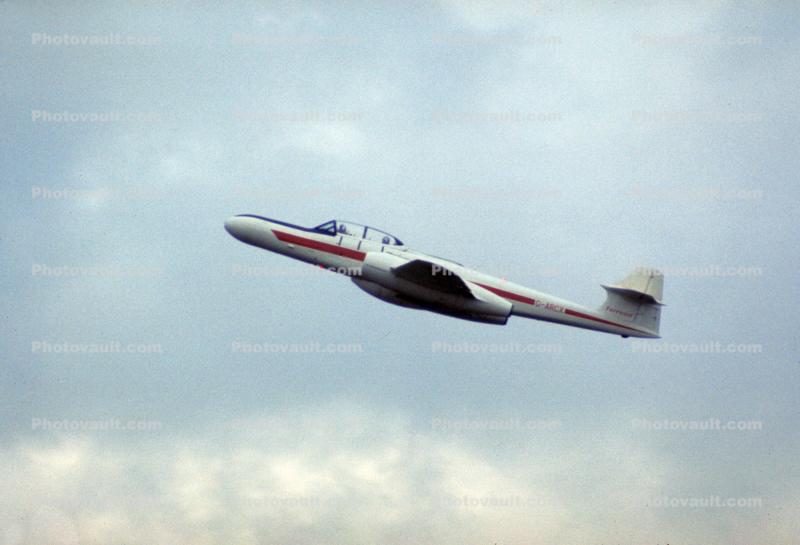 Gloster Meteor twin engine jet fighter, straight wing, G-ARCX, Gloster Meteor NF.14, twin engine jet fighter, Turbojet, June 1968, 1960s