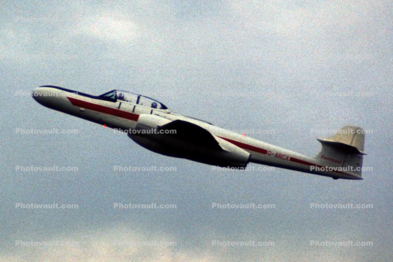 G-ARCX, Gloster Meteor twin engine jet fighter, straight wing, Gloster Meteor NF.14, twin engine jet fighter, Turbojet, June 1968, 1960s
