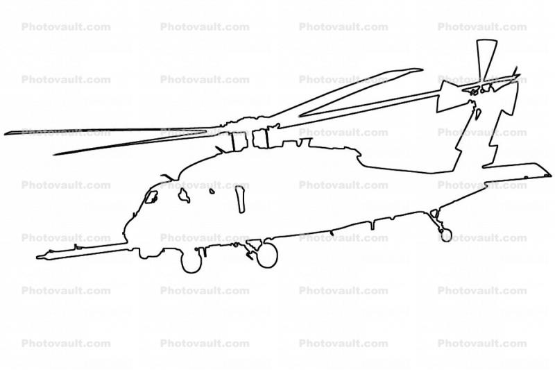 Sikorsky SH-60 Blackhawk, outline, line drawing, shape