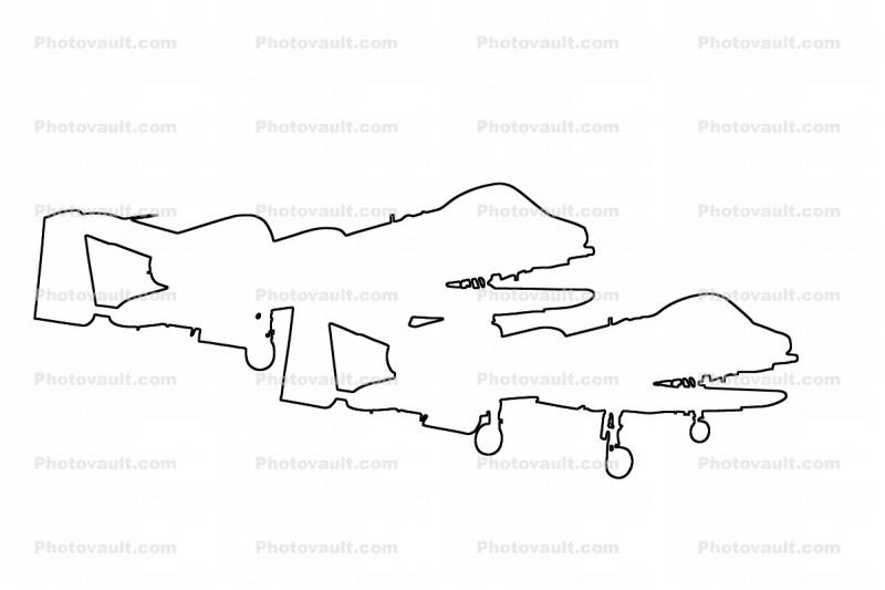 A-10 Thunderbolt, Warthog outline, line drawing, shape